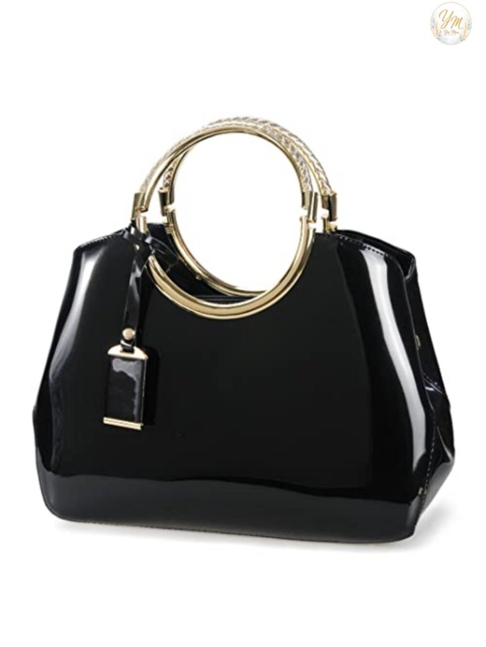 PU Patent Leather Satchel Structured Shoulder Handbag with Removable Strap